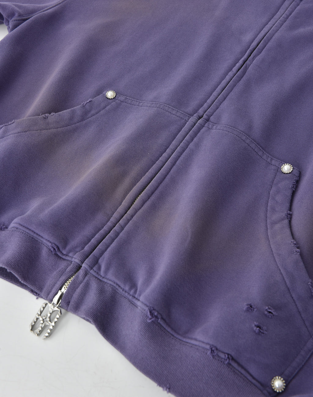 PEARL STUDDED BOXY ZIP HOODIE PURPLE