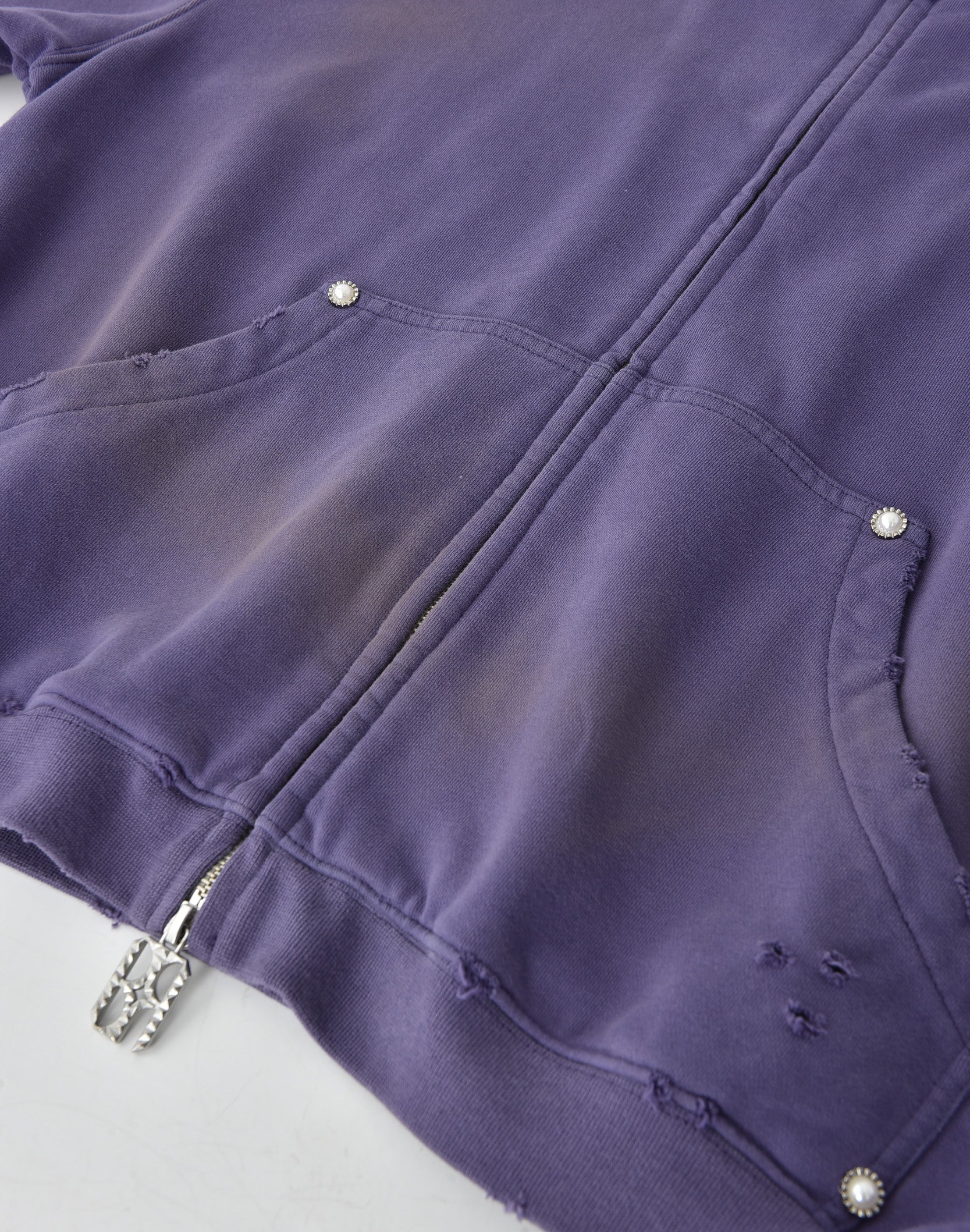 PEARL STUDDED BOXY ZIP HOODIE PURPLE