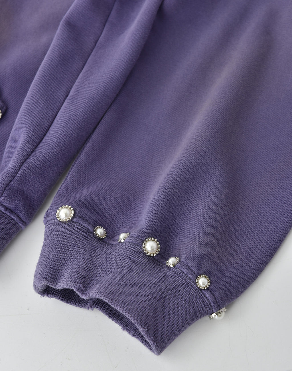 PEARL STUDDED BOXY ZIP HOODIE PURPLE