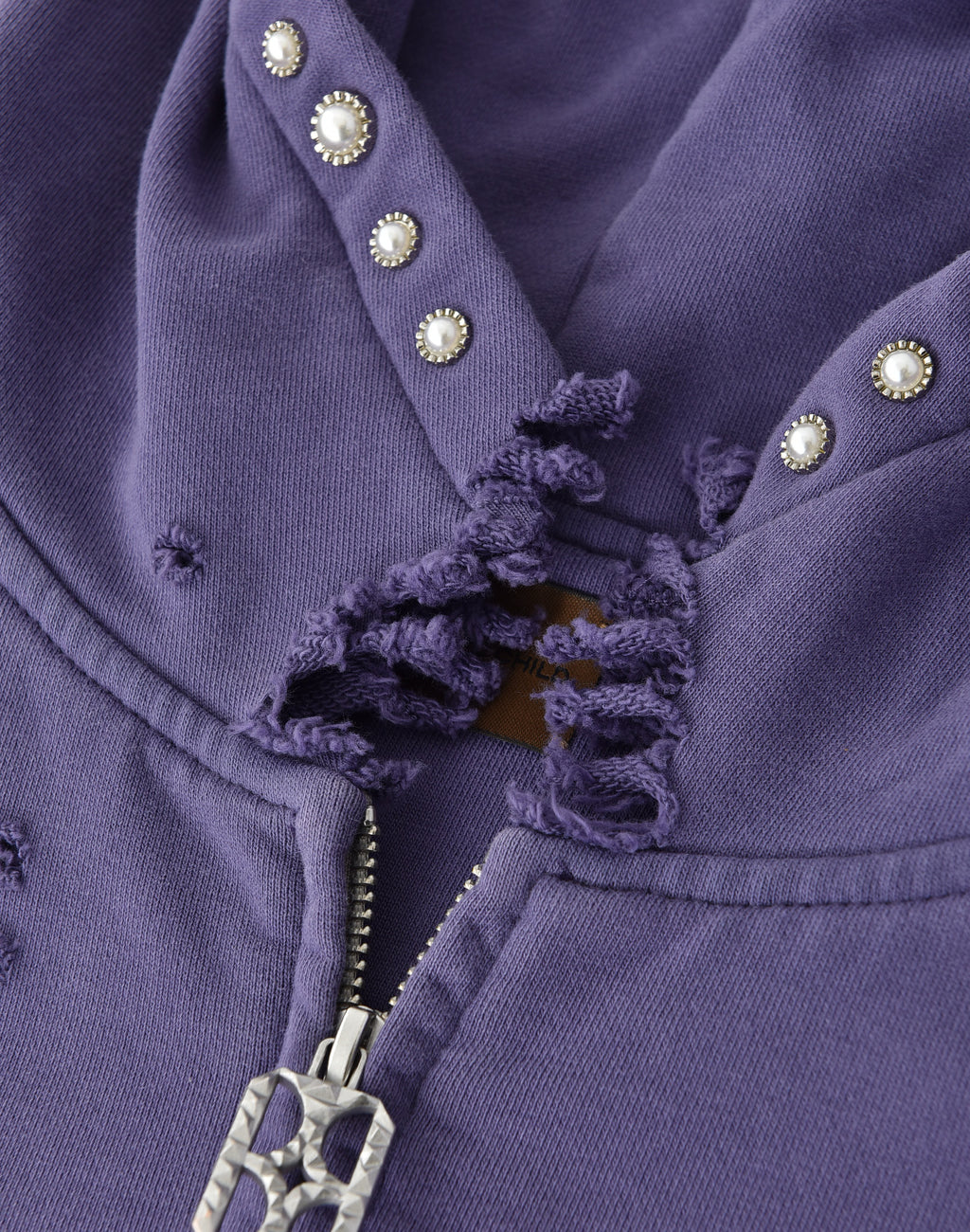 PEARL STUDDED BOXY ZIP HOODIE PURPLE