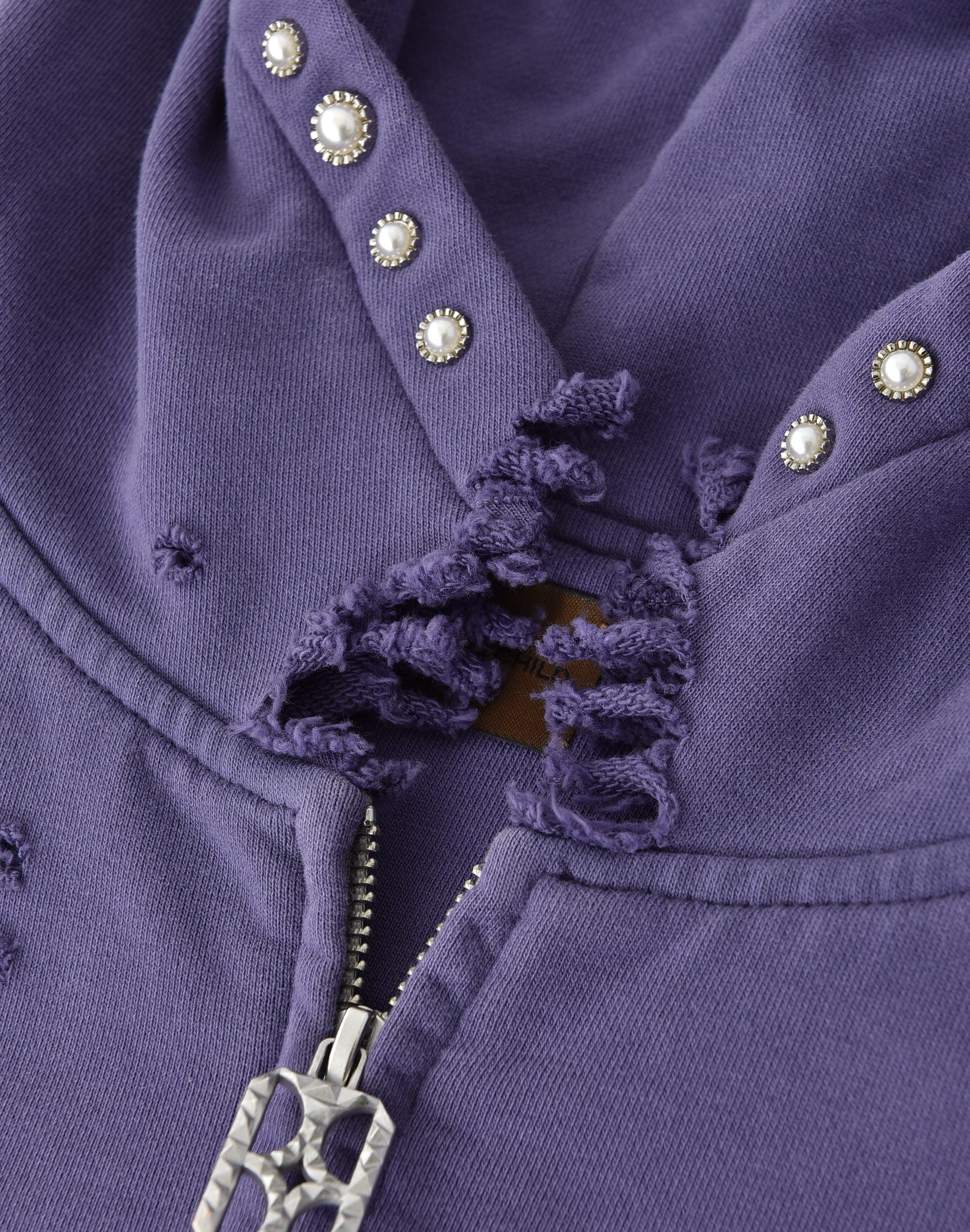 PEARL STUDDED BOXY ZIP HOODIE PURPLE