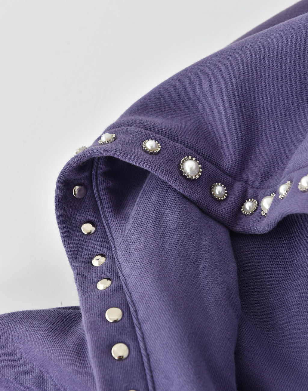 PEARL STUDDED BOXY ZIP HOODIE PURPLE