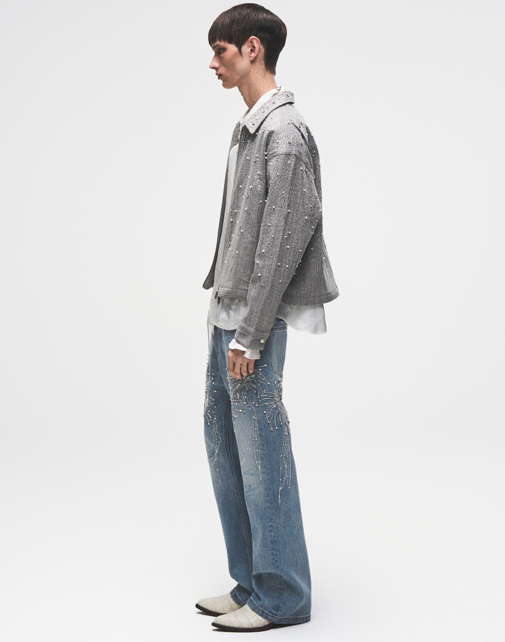 20K Diamond Zipper Jacket in Light Grey