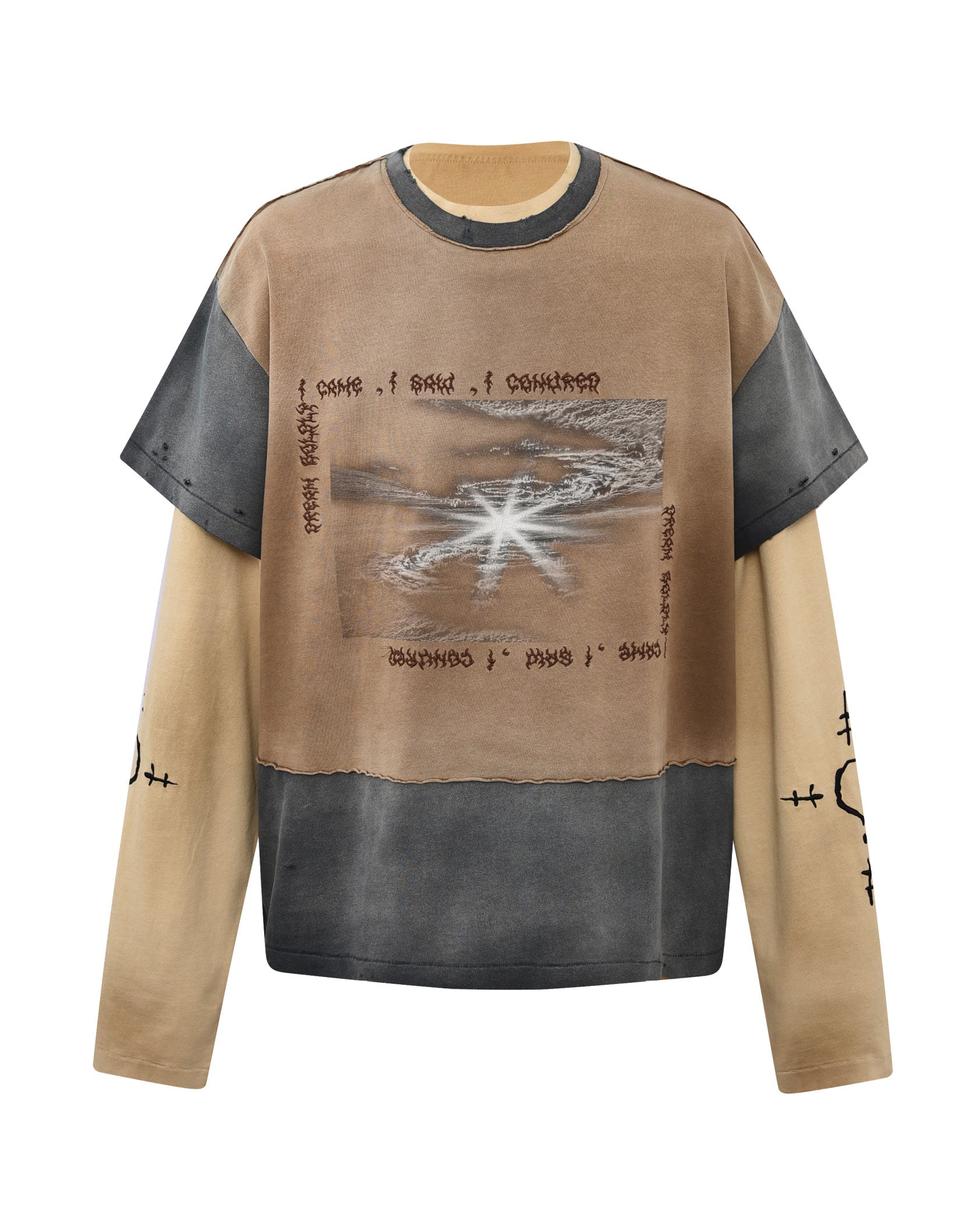 2-IN-1 Distressed Stained Long-sleeve Tee