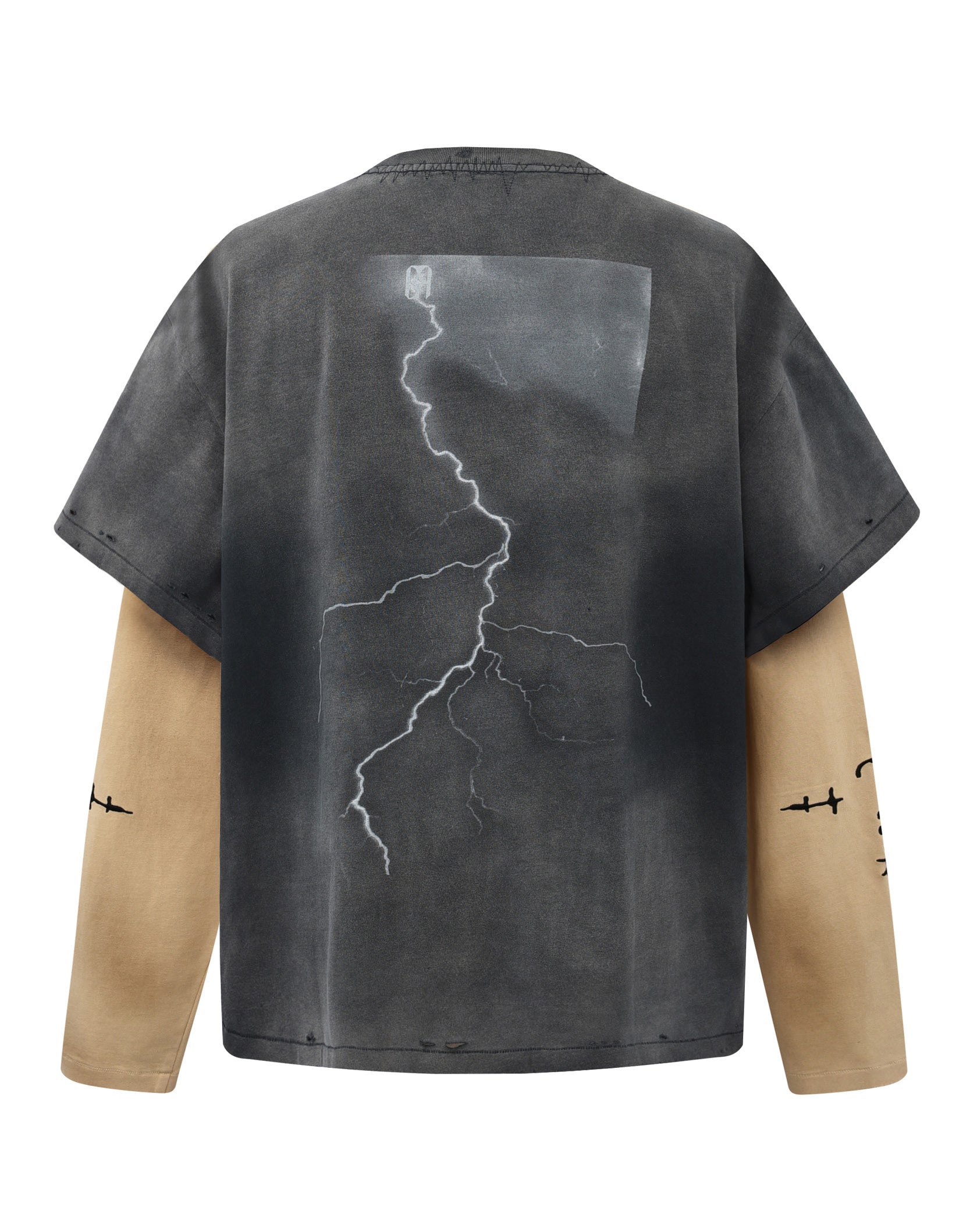 2-IN-1 Distressed Stained Long-sleeve Tee