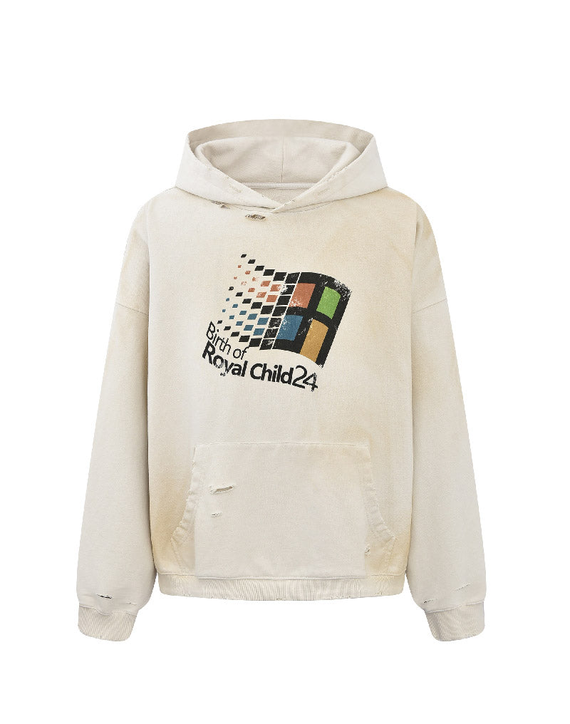 "Windows24" Retro Distressed Hoodie