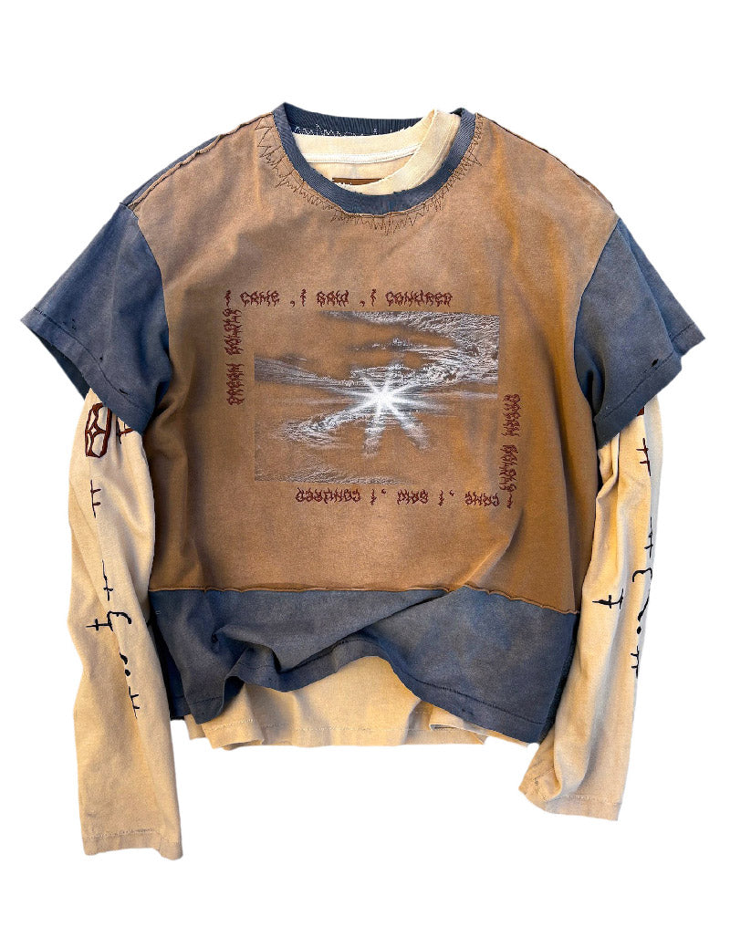 2-IN-1 Distressed Stained Long-sleeve Tee