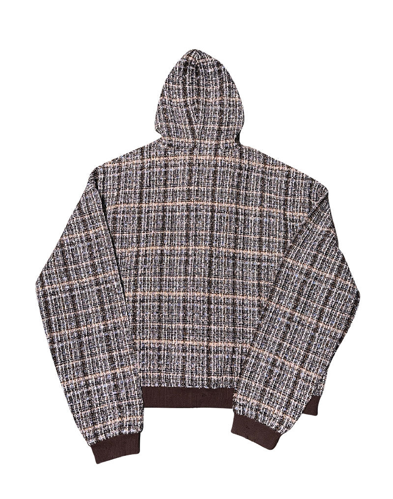 Jewels Chain Detailed Maillard Tweed Hoodie Jacket