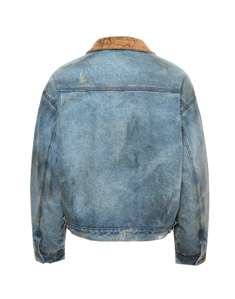 Dirty-Washed Furry Denim Jacket