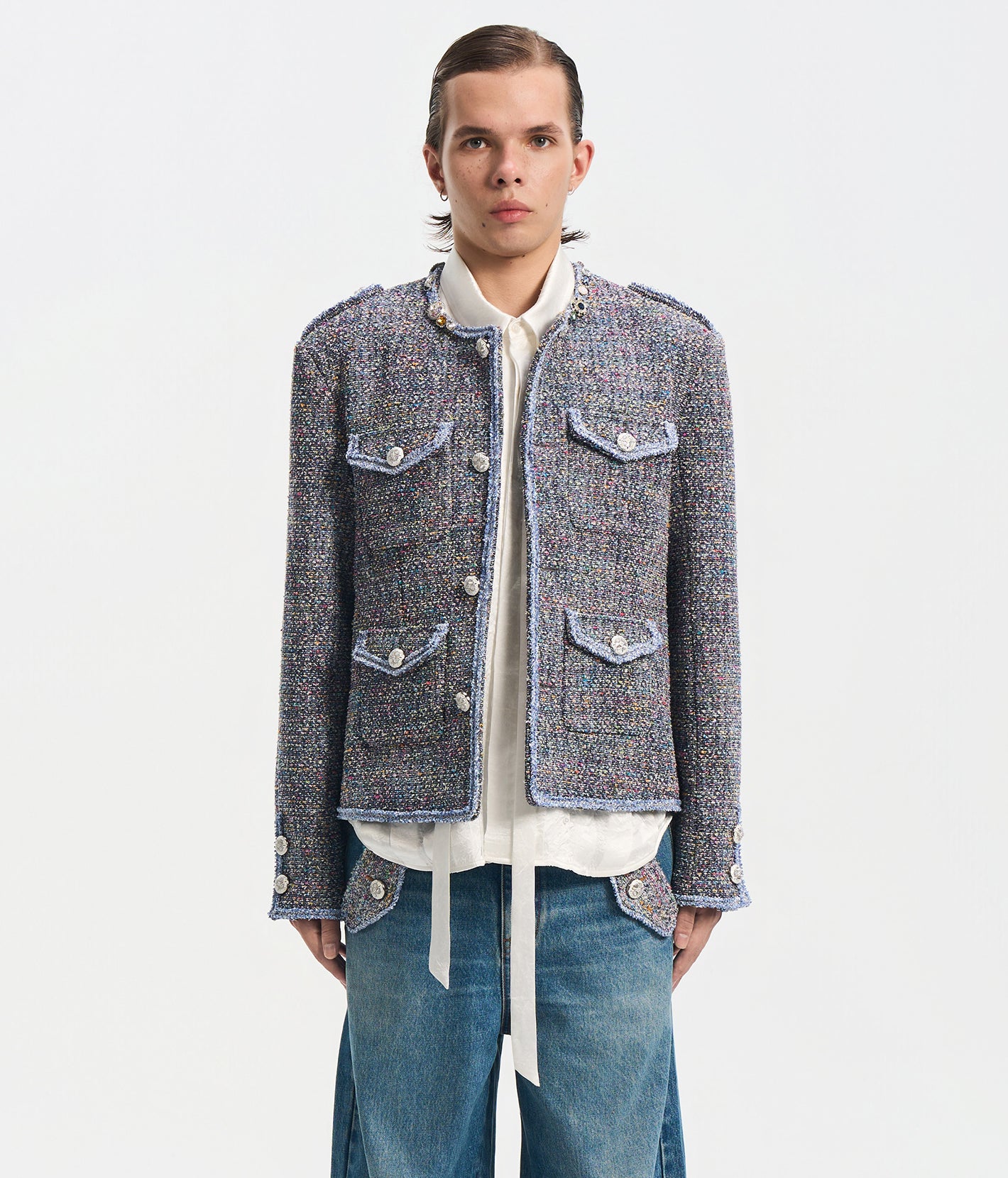 Bouclé Tweed Short Jacket Dark Gray – Birth Of Royal Child