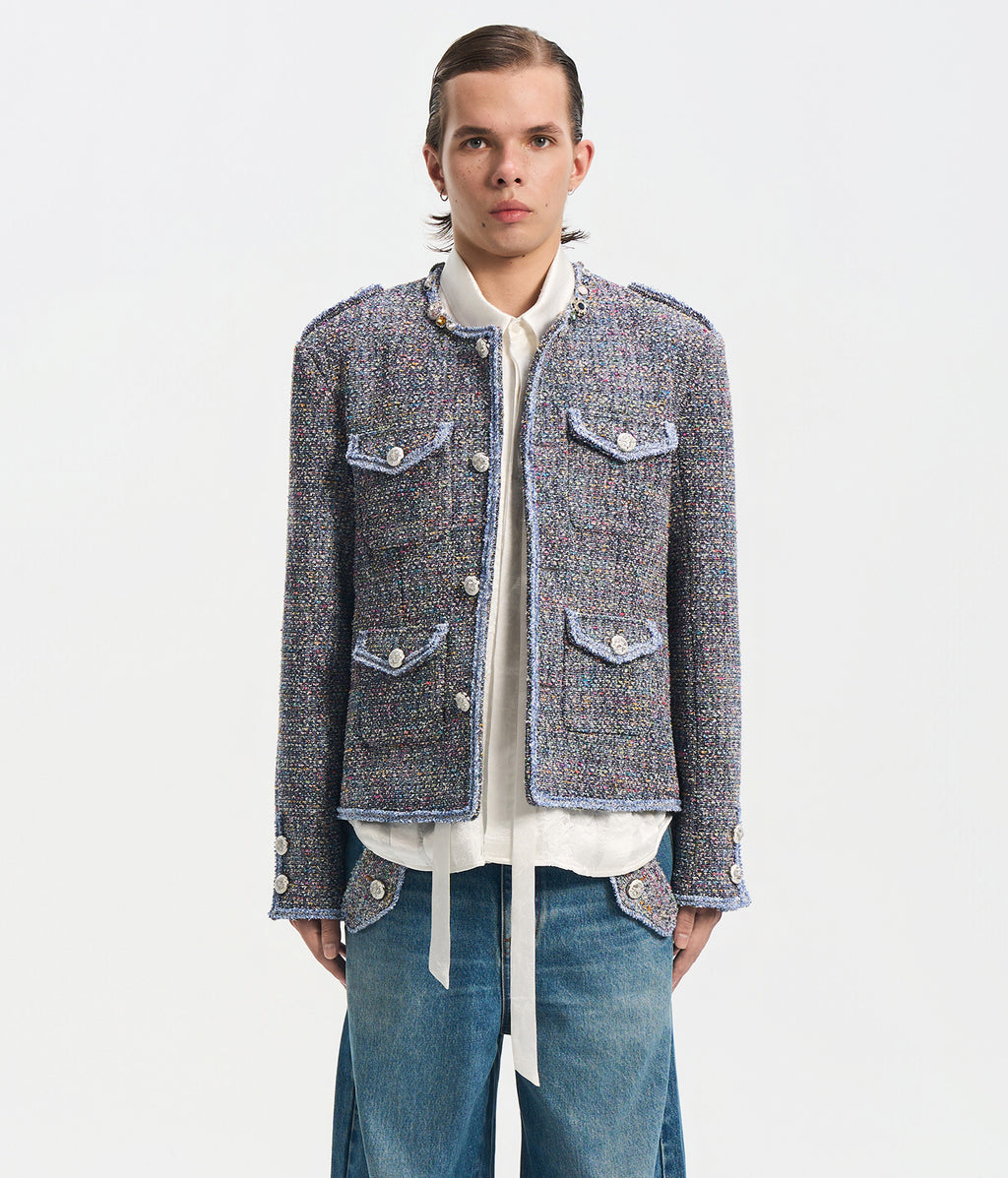Bouclé Tweed Short Jacket Dark Gray