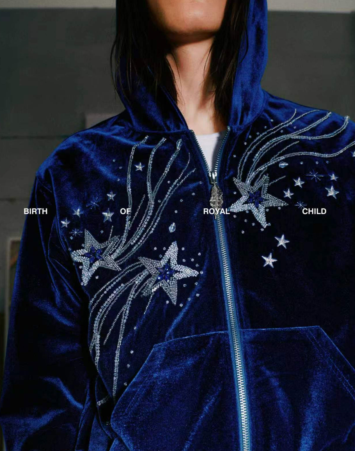 Shooting Star Velour Hoodie Blue