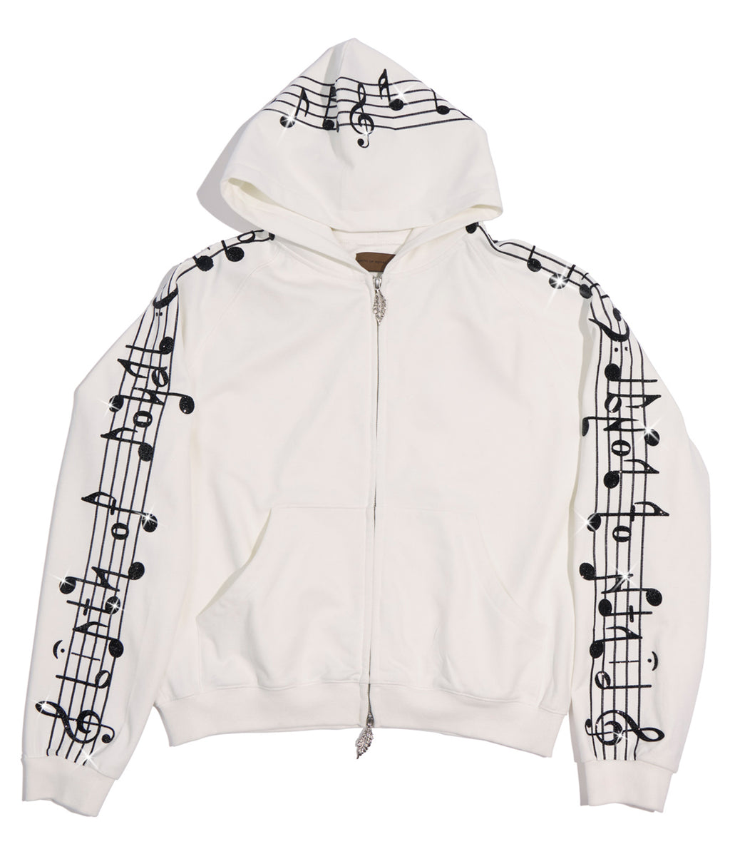Crystal Notes Raglan Hoodie | White | Birth of Royal Child | Hoodie | Unisex | Crystal Embellished