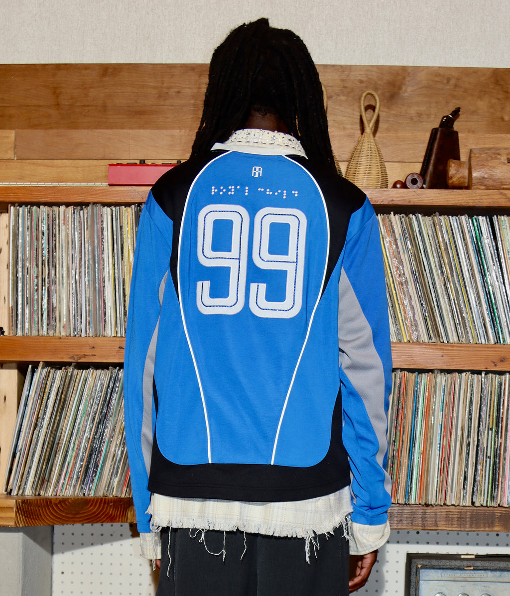 Crystal Braille Double-Collar Jersey Blue