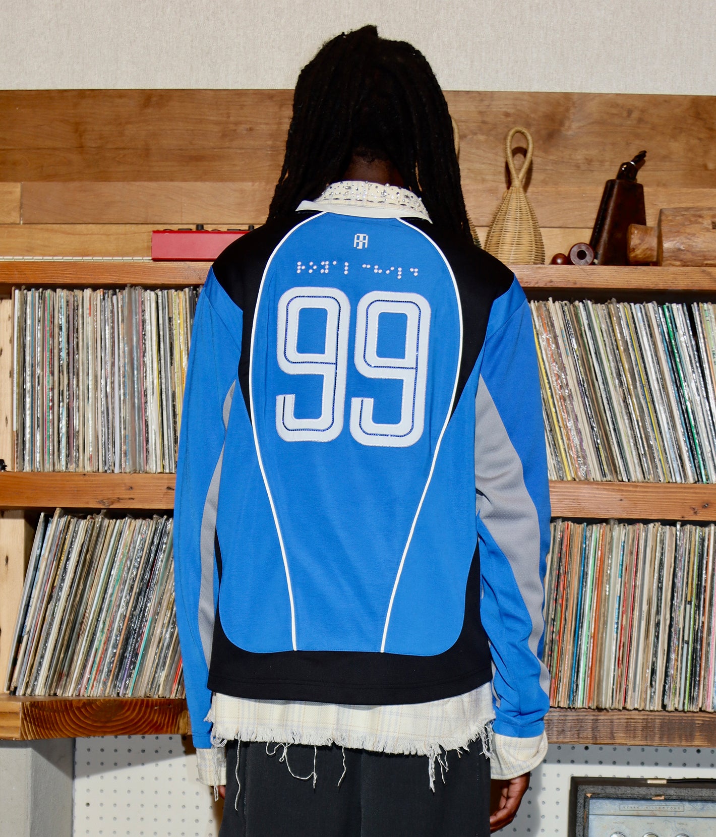 Crystal Braille Double-Collar Jersey Blue