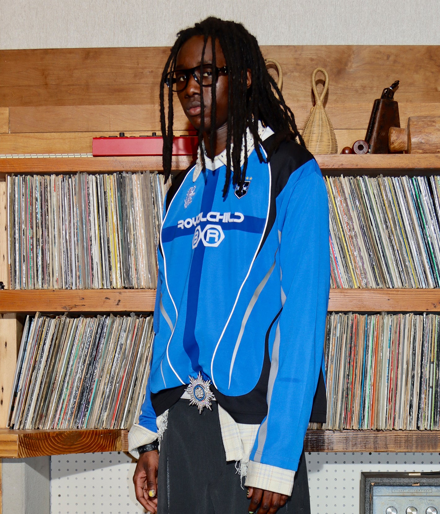 Crystal Braille Double-Collar Jersey Blue