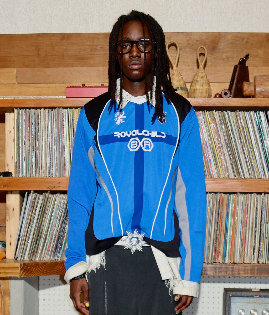 Crystal Braille Double-Collar Jersey Blue