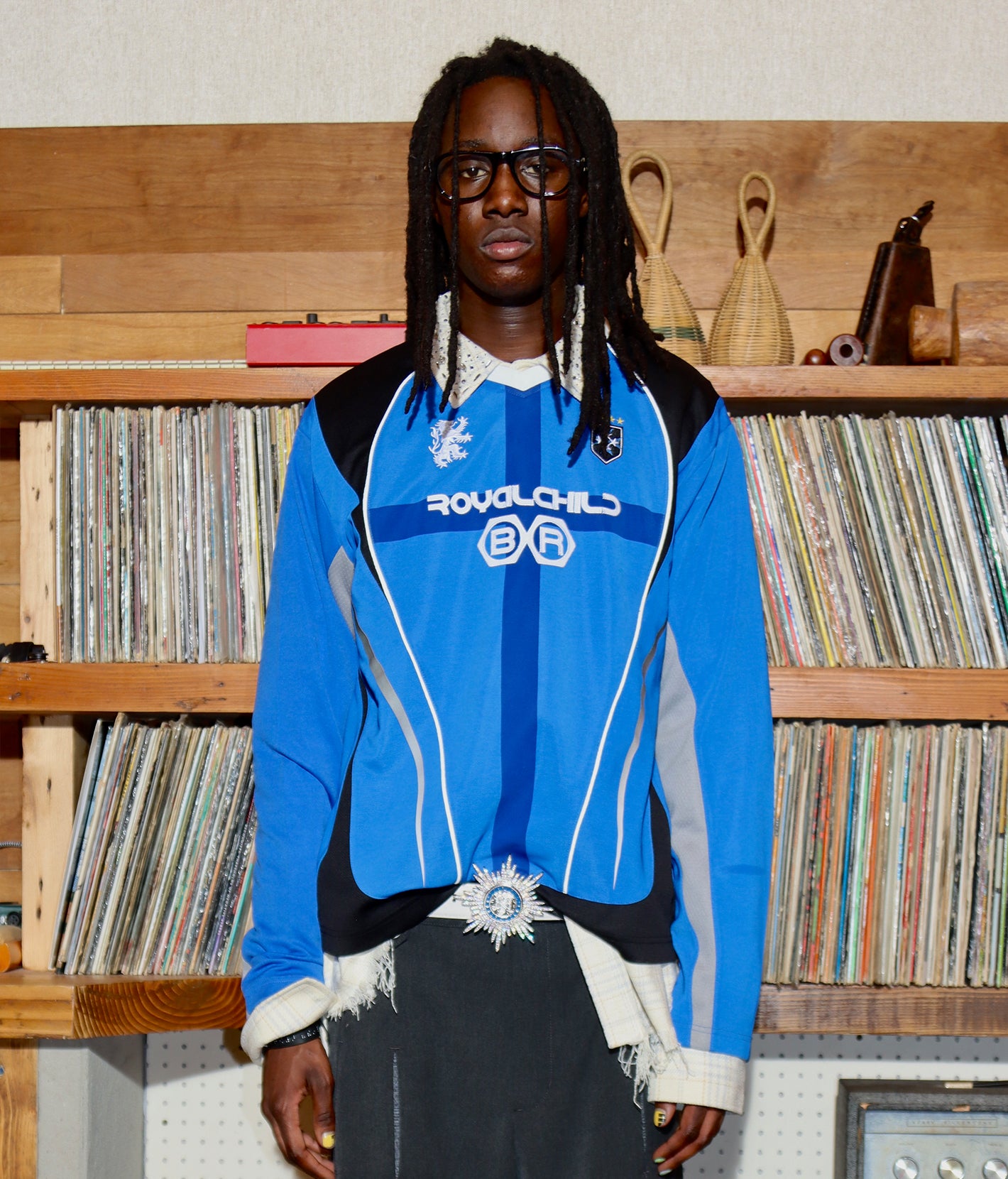 Crystal Braille Double-Collar Jersey Blue