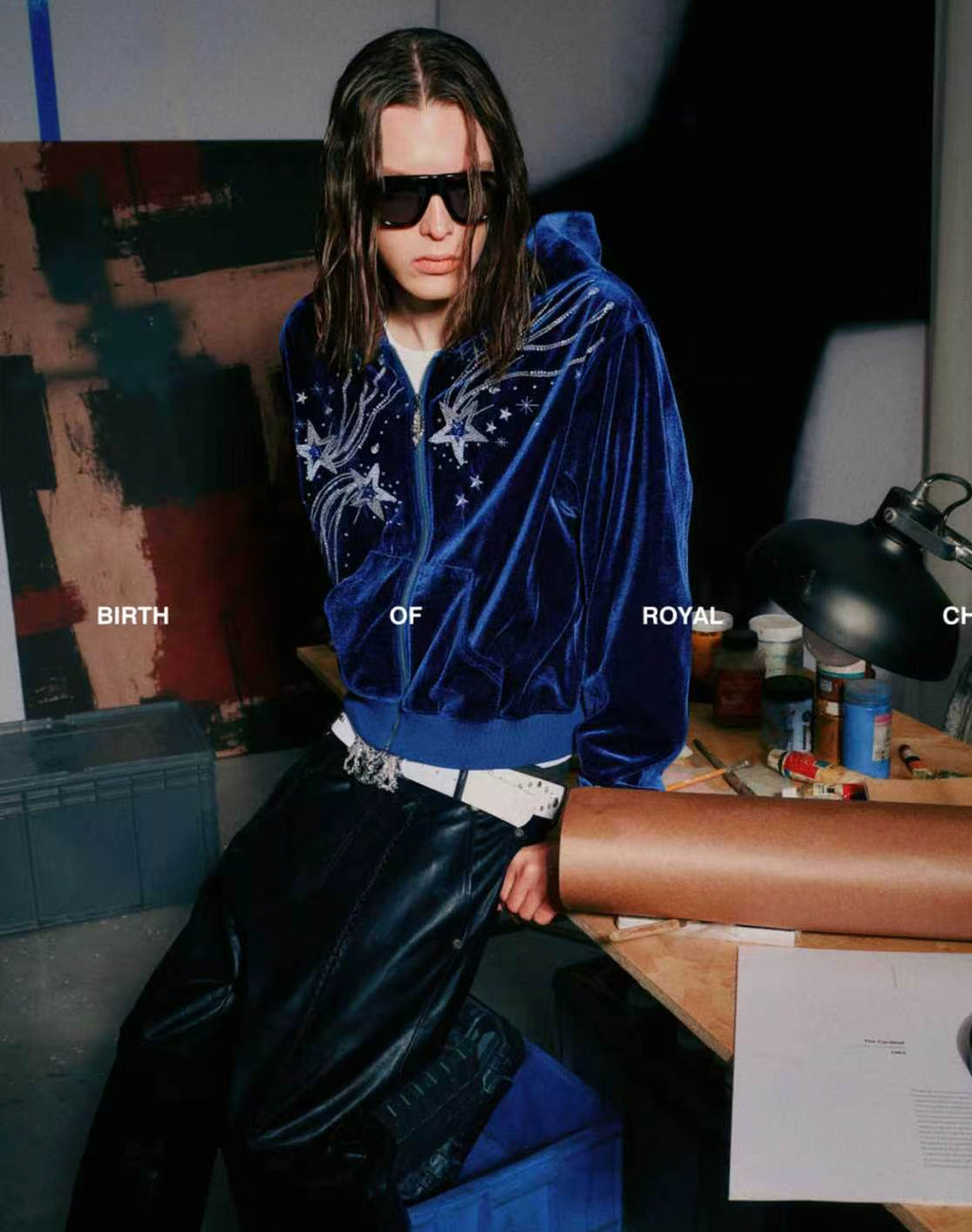 Shooting Star Velour Hoodie Blue