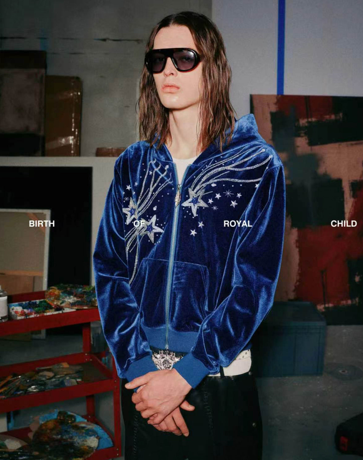 Shooting Star Velour Hoodie Blue