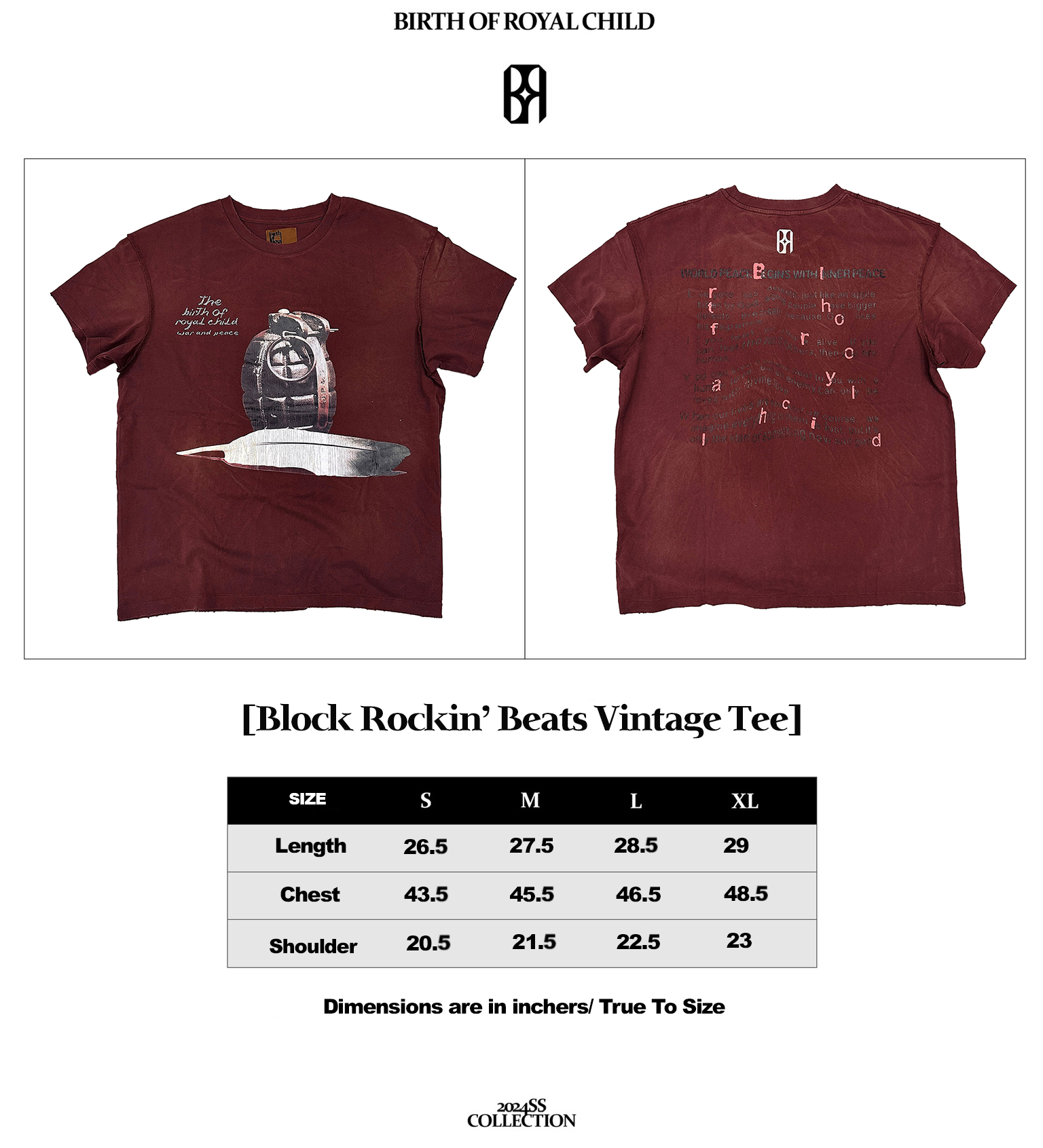 Block Rockin' Beats Vintage Tee in Burgendy Multi