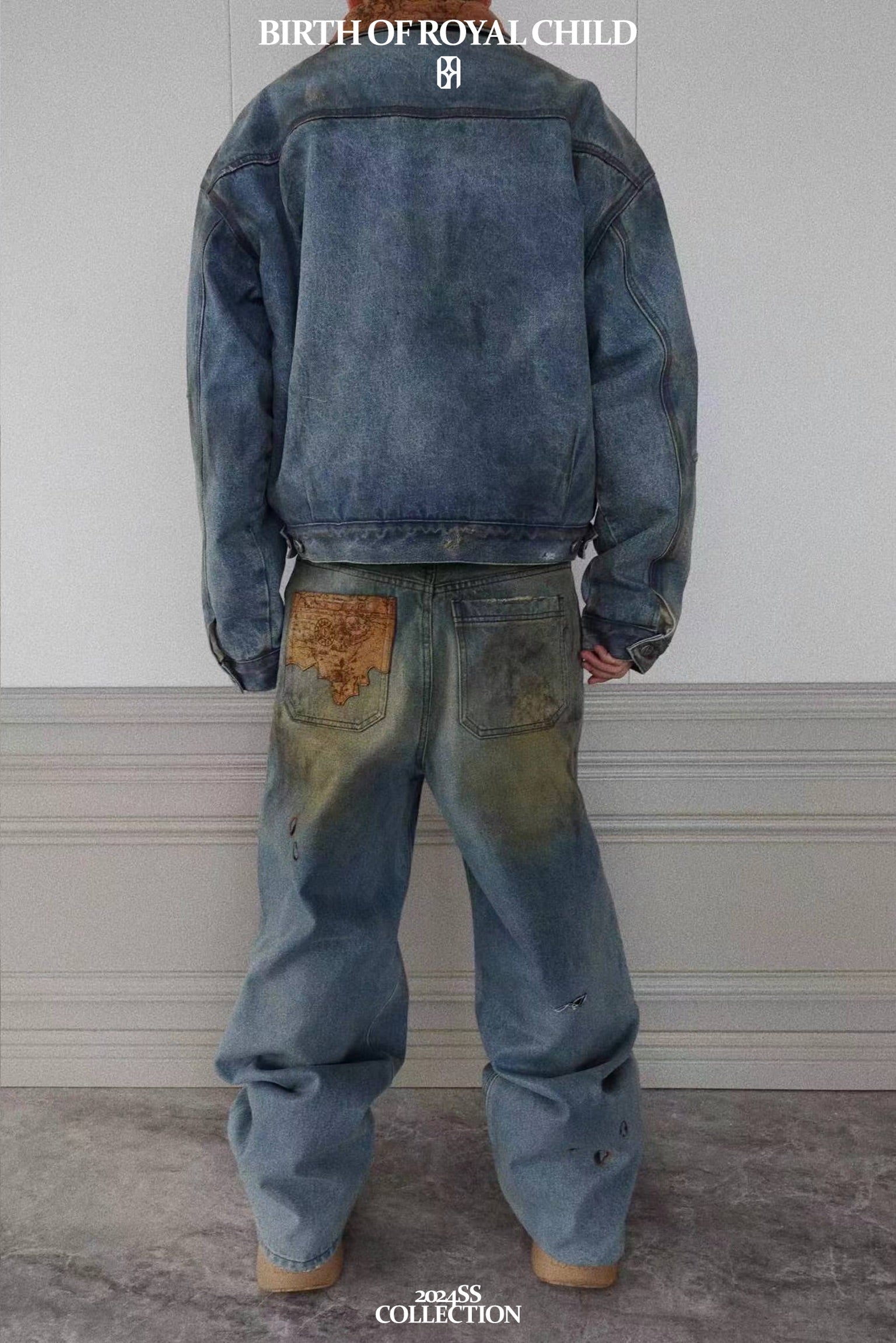 Dirty-Washed Brushing Wax Baggy Denim