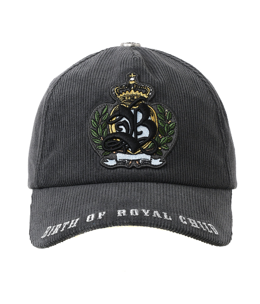 Dark Grey Embroidered Corduroy Baseball Cap | Birth of Royal Child | Hats & Caps