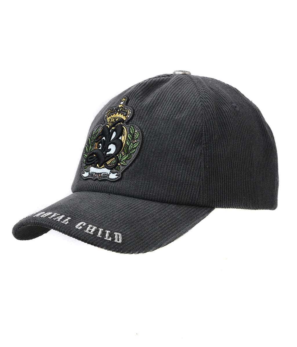 Dark Grey Embroidered Corduroy Baseball Cap | Birth of Royal Child | Hats & Caps