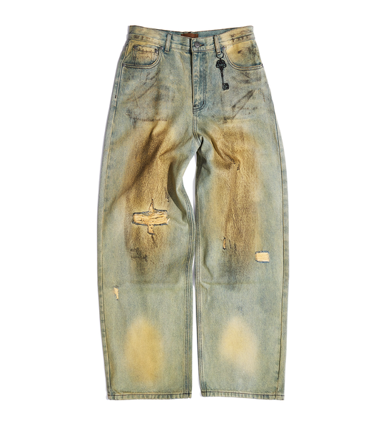 【即完モデル】 BIRTH OF  CHILD Baggy Denim Dirty-Washed Waxed Baggy Jeans – Birth Of Royal Child