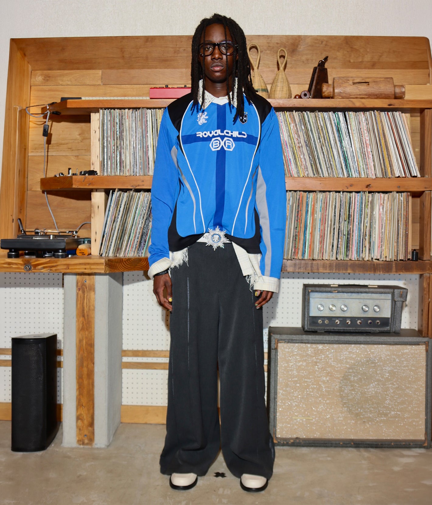 Crystal Braille Double-Collar Jersey Blue