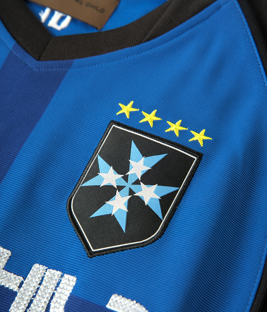 Crystal Braille Double-Collar Jersey Blue