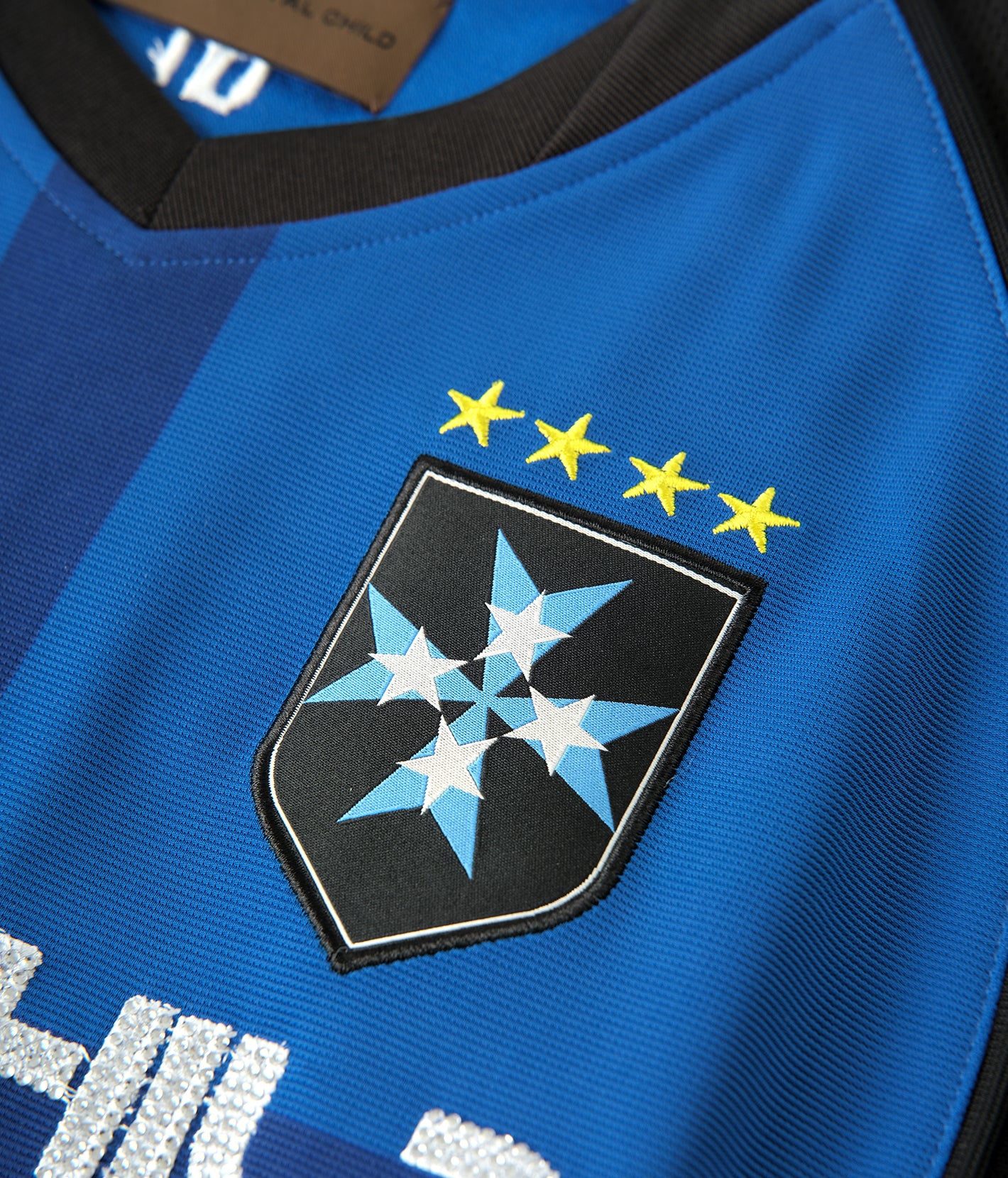 Crystal Braille Double-Collar Jersey Blue