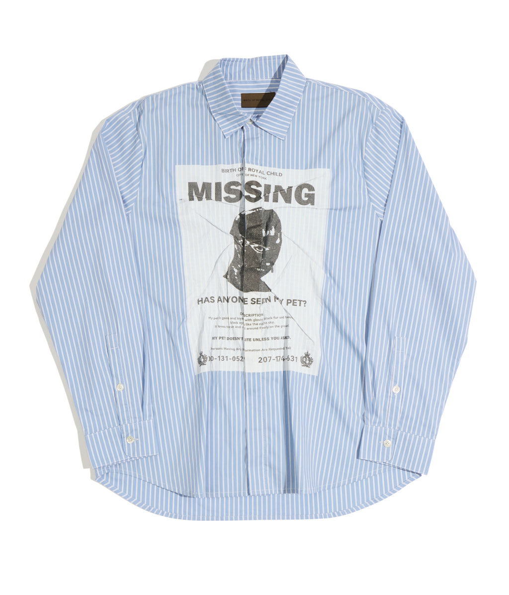 Missing Poster Stripe Shirt | Birth of Royal Child | Shirts | Button Down Shirt 