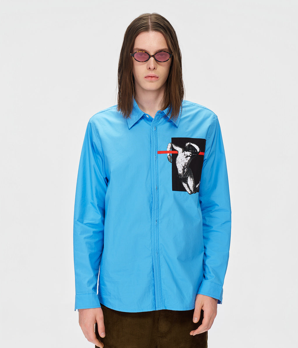 Interrupted Portrait Patch Shirt Blue
