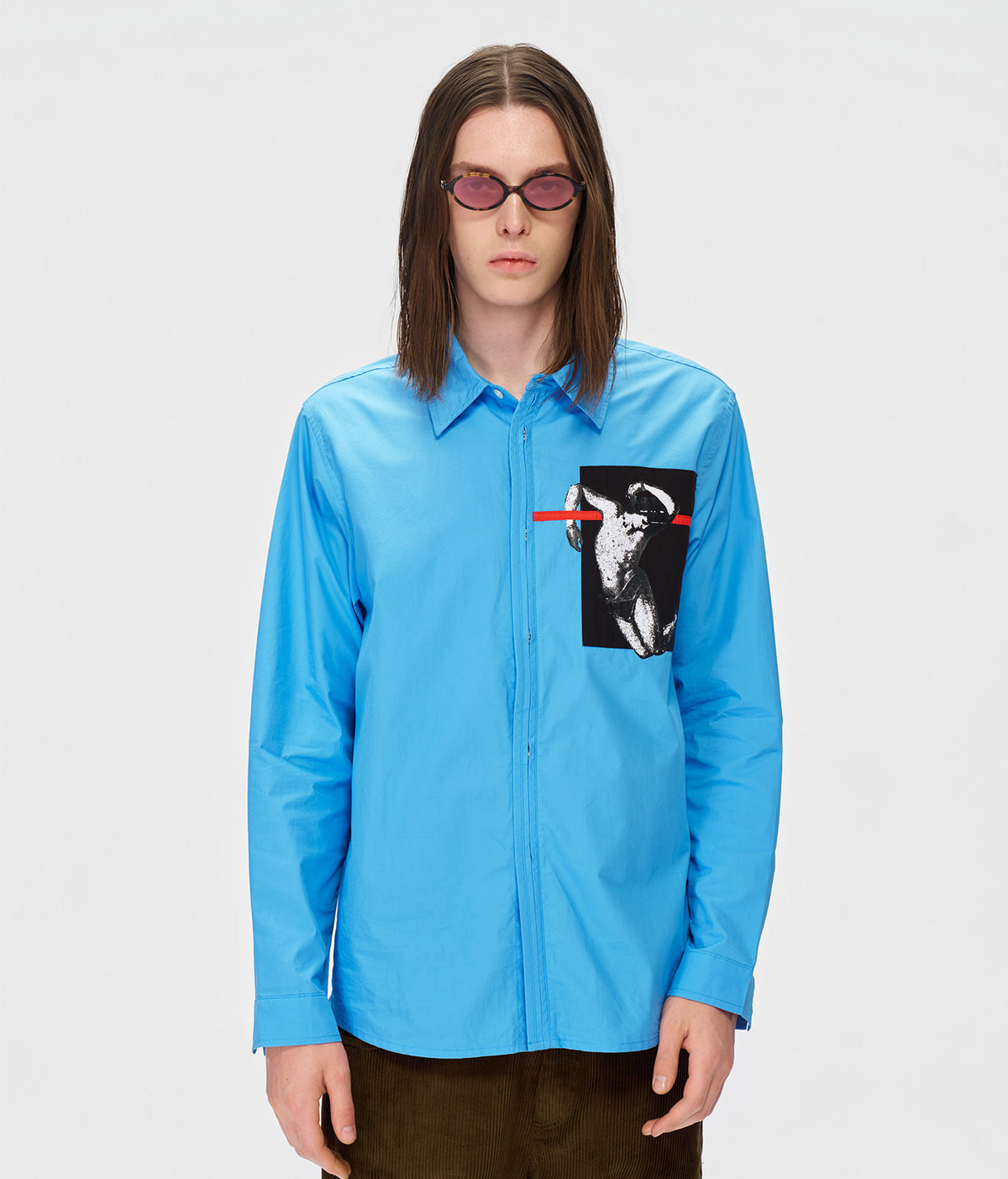 Interrupted Portrait Patch Shirt Blue