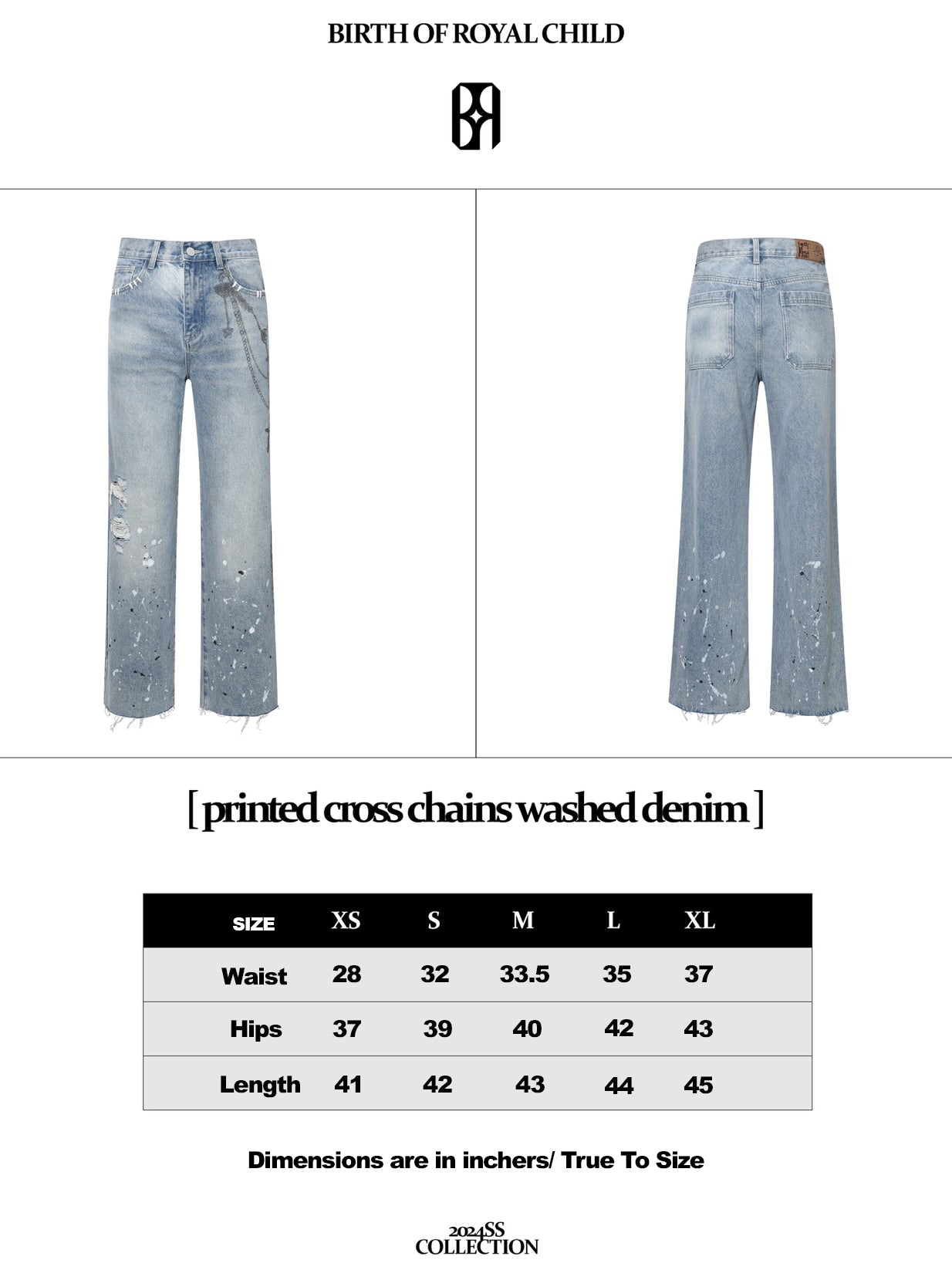 Chain Ink Print Detailed Patch Jeans