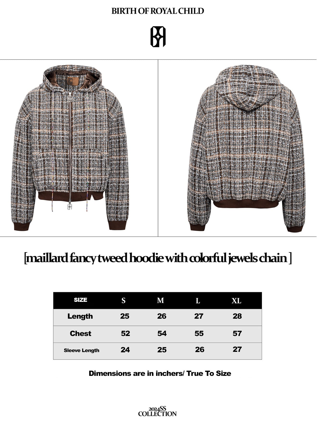 Jewels Chain Detailed Maillard Tweed Hoodie Jacket