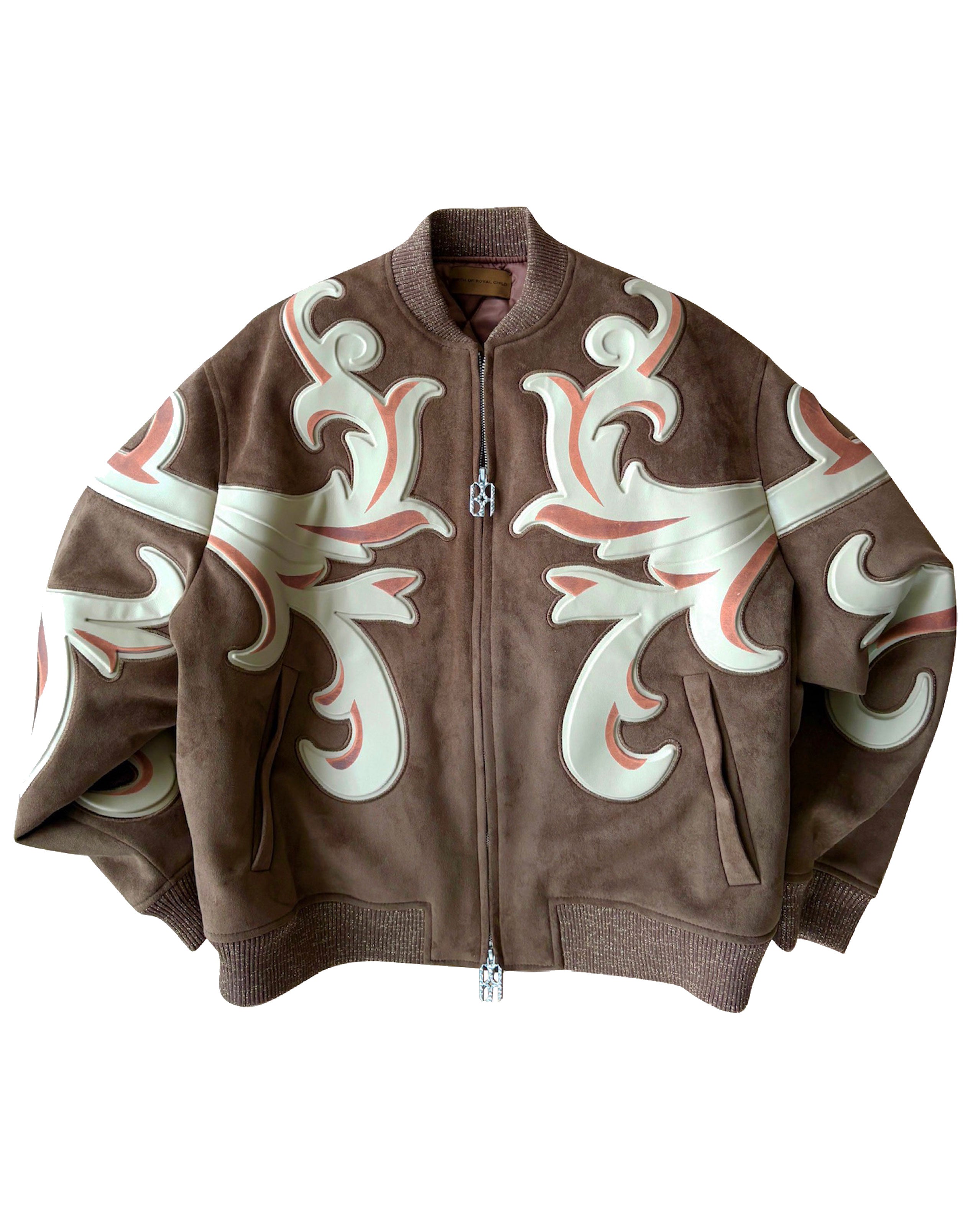 Patchwork Suede Leather Baroque Embossed MA1 Bomber Jacket