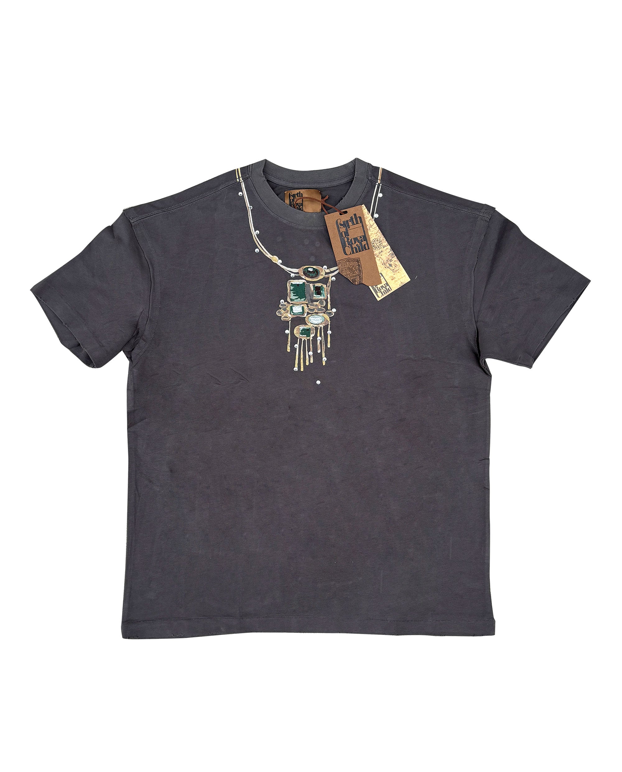 Gemstone Necklace Print T-Shirt in Dark Grey