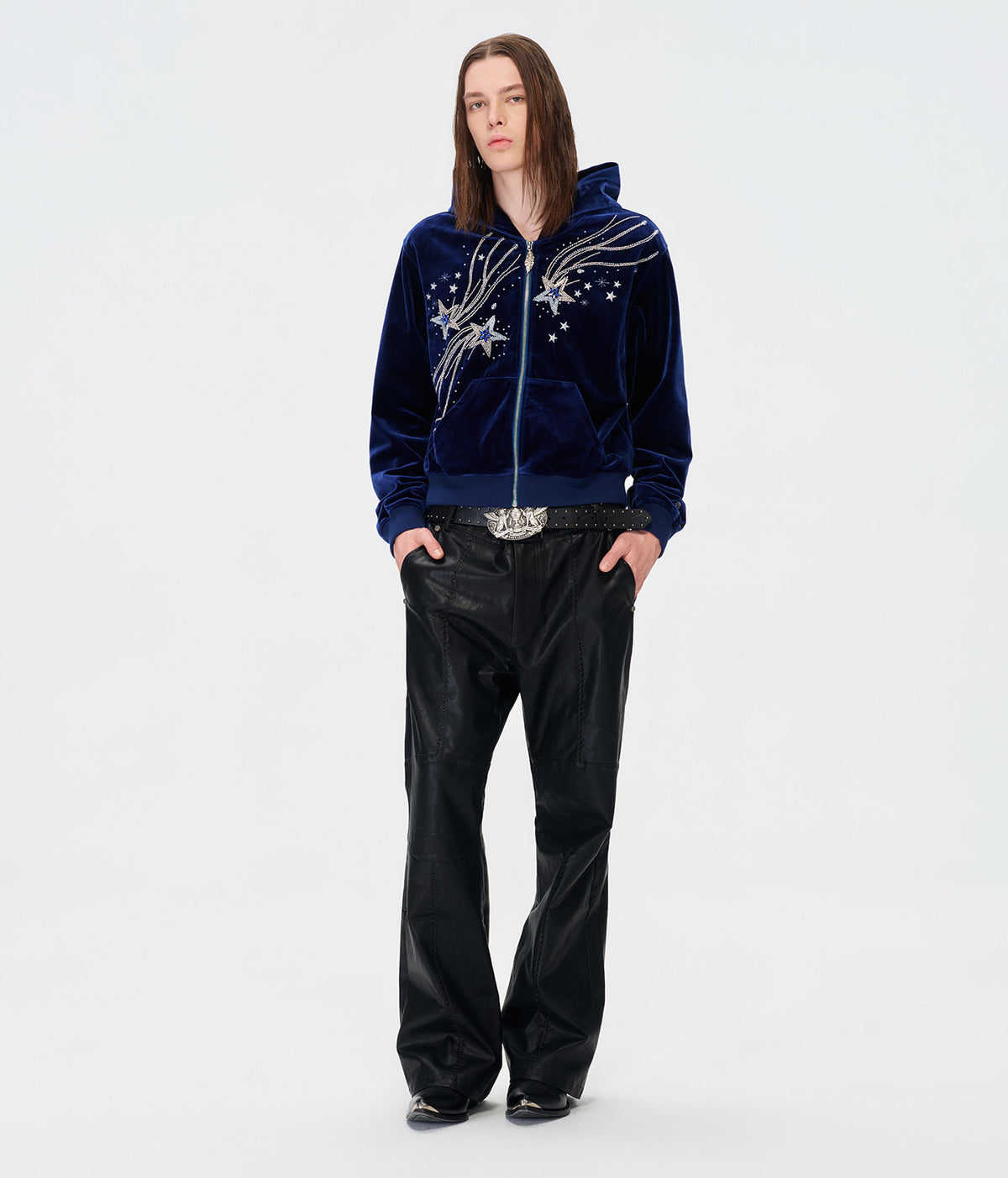 Shooting Star Velour Hoodie Blue