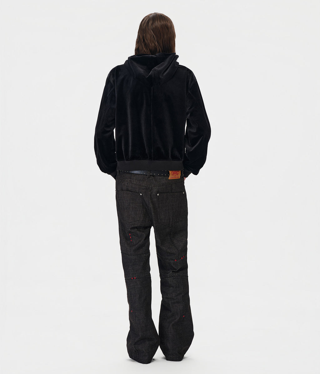 Shooting Star Velour Hoodie Black