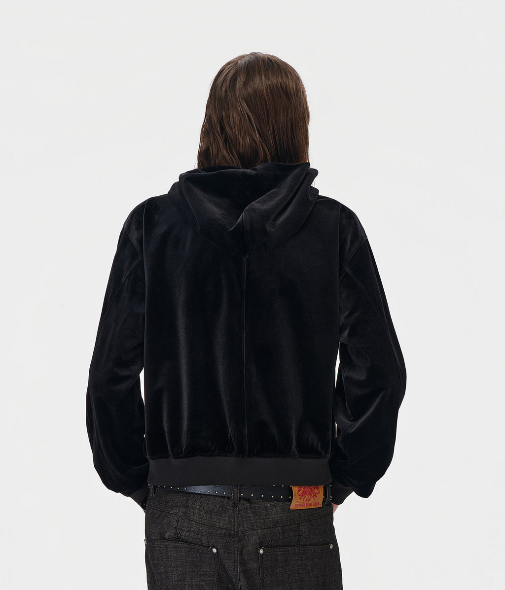 Shooting Star Velour Hoodie Black