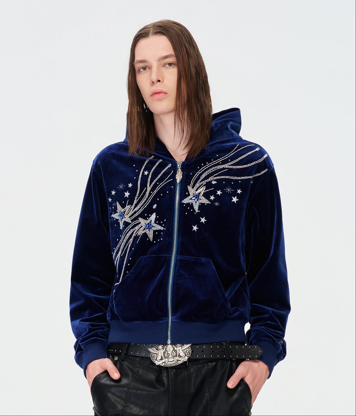 Shooting Star Velour Hoodie Blue