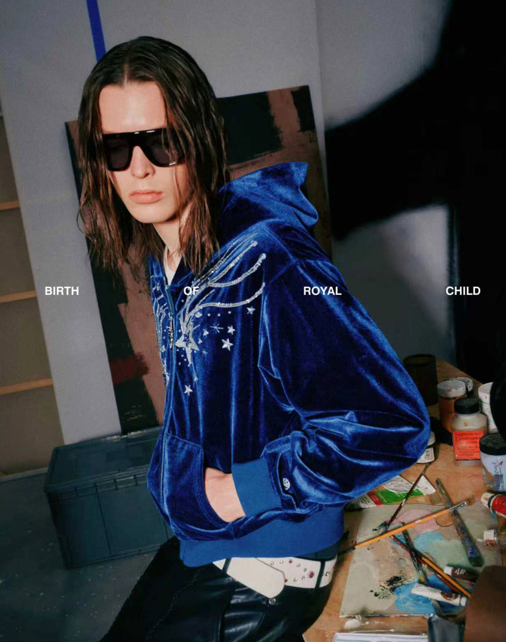 Shooting Star Velour Hoodie Blue