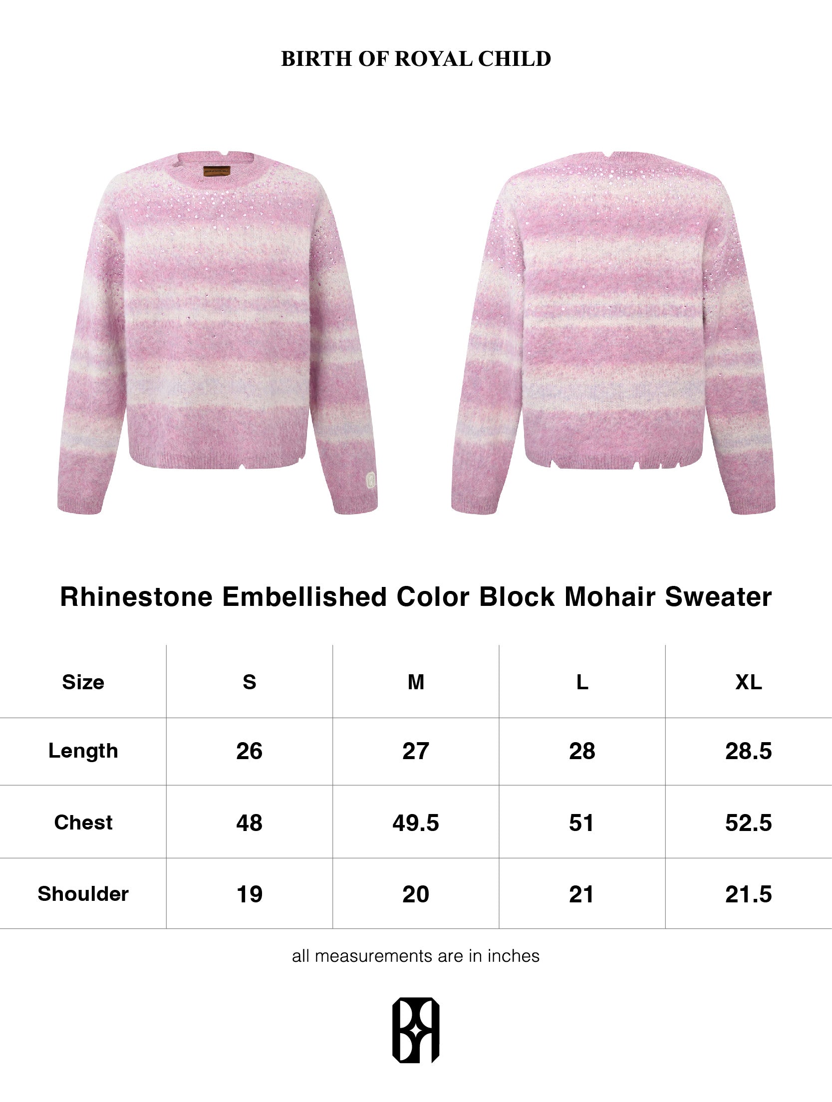 Rhinestone Embellished  Color Block Mohair Sweater in PNK