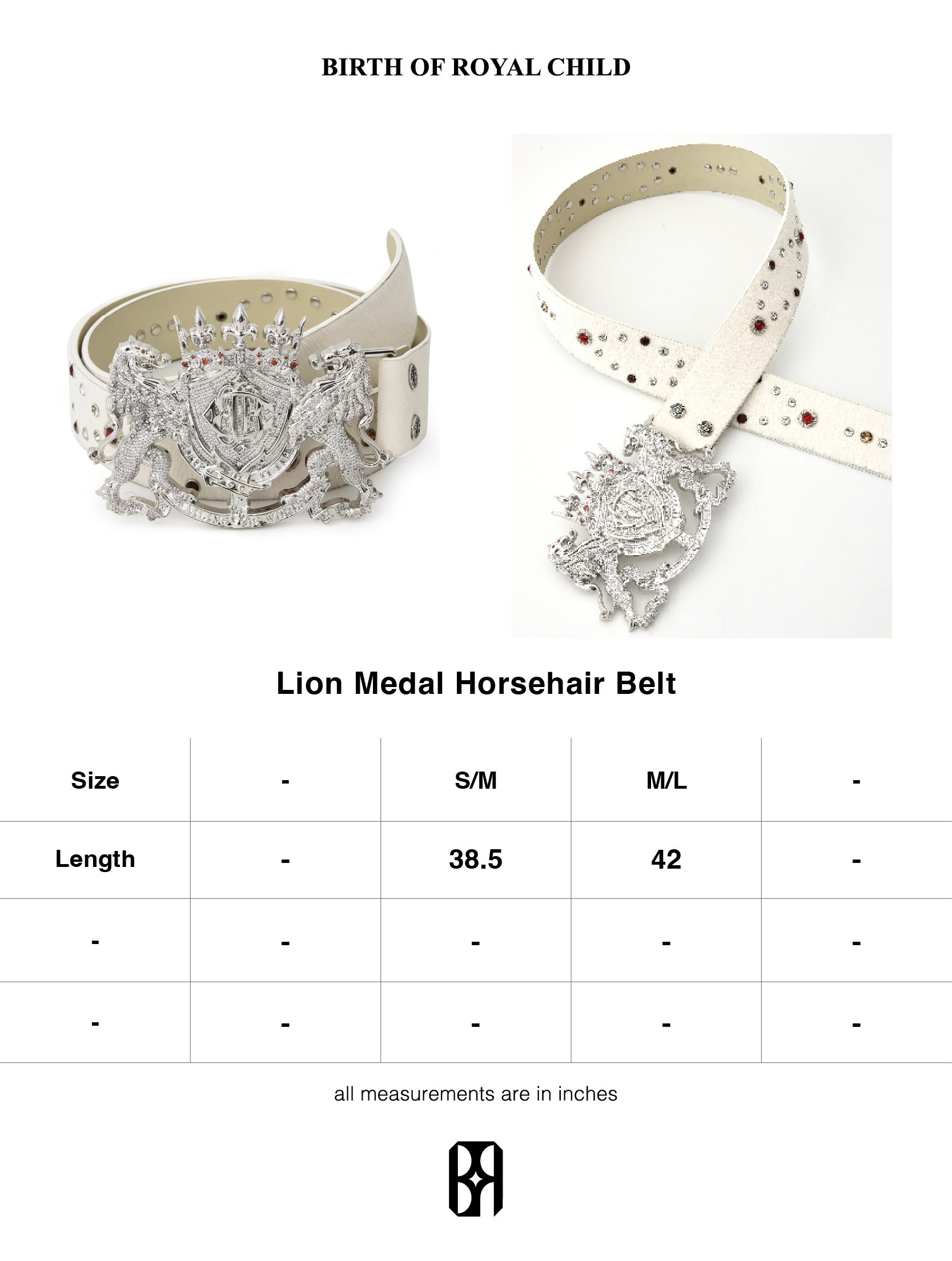 Lion Medal Horsehair Belt In WHT