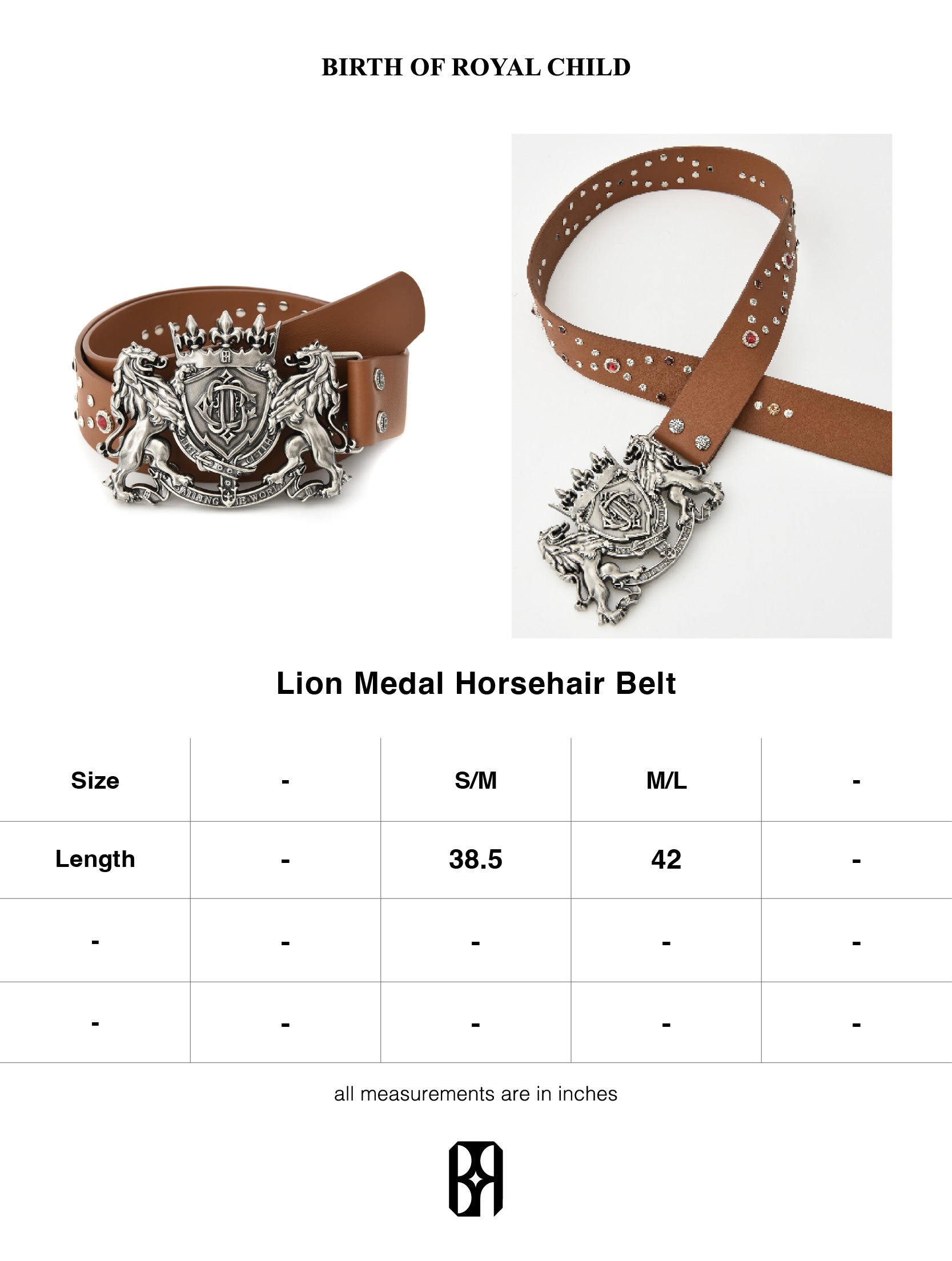 Lion Medal Horsehair Belt IN BRN